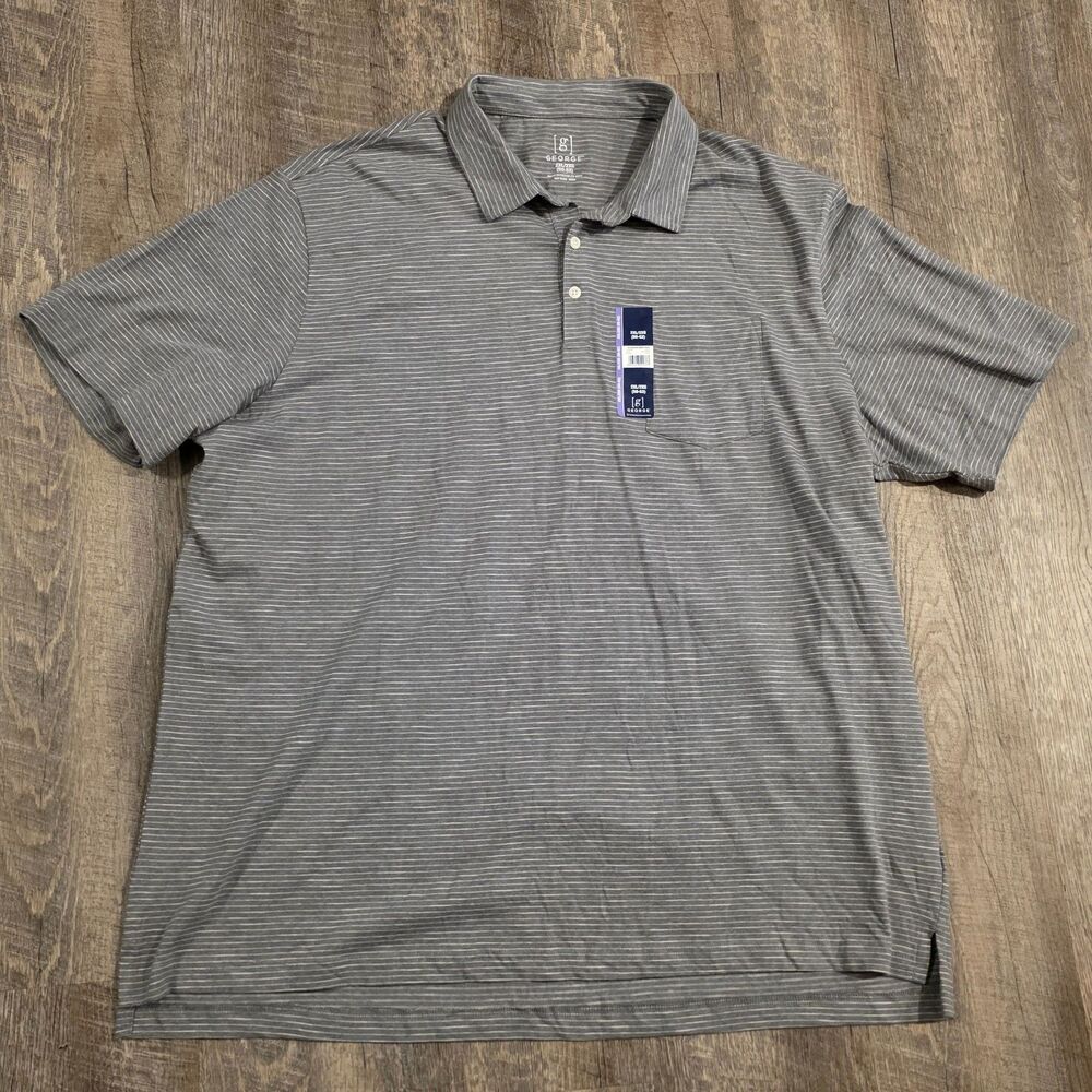 George Men's Gray Striped Short Sleeve Polo Shirt Size 2XL (50-52) NWT